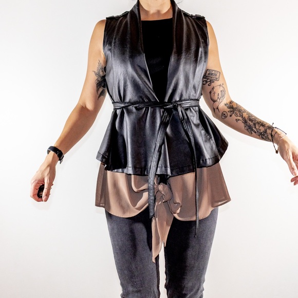 Black Faux Leather Vest - Picture 3 of 10